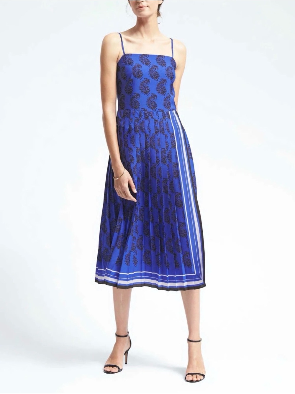 🌺BANANA REPUBLIC BLUE PAISLEY PLEATED DRESS SIZE 14🌺